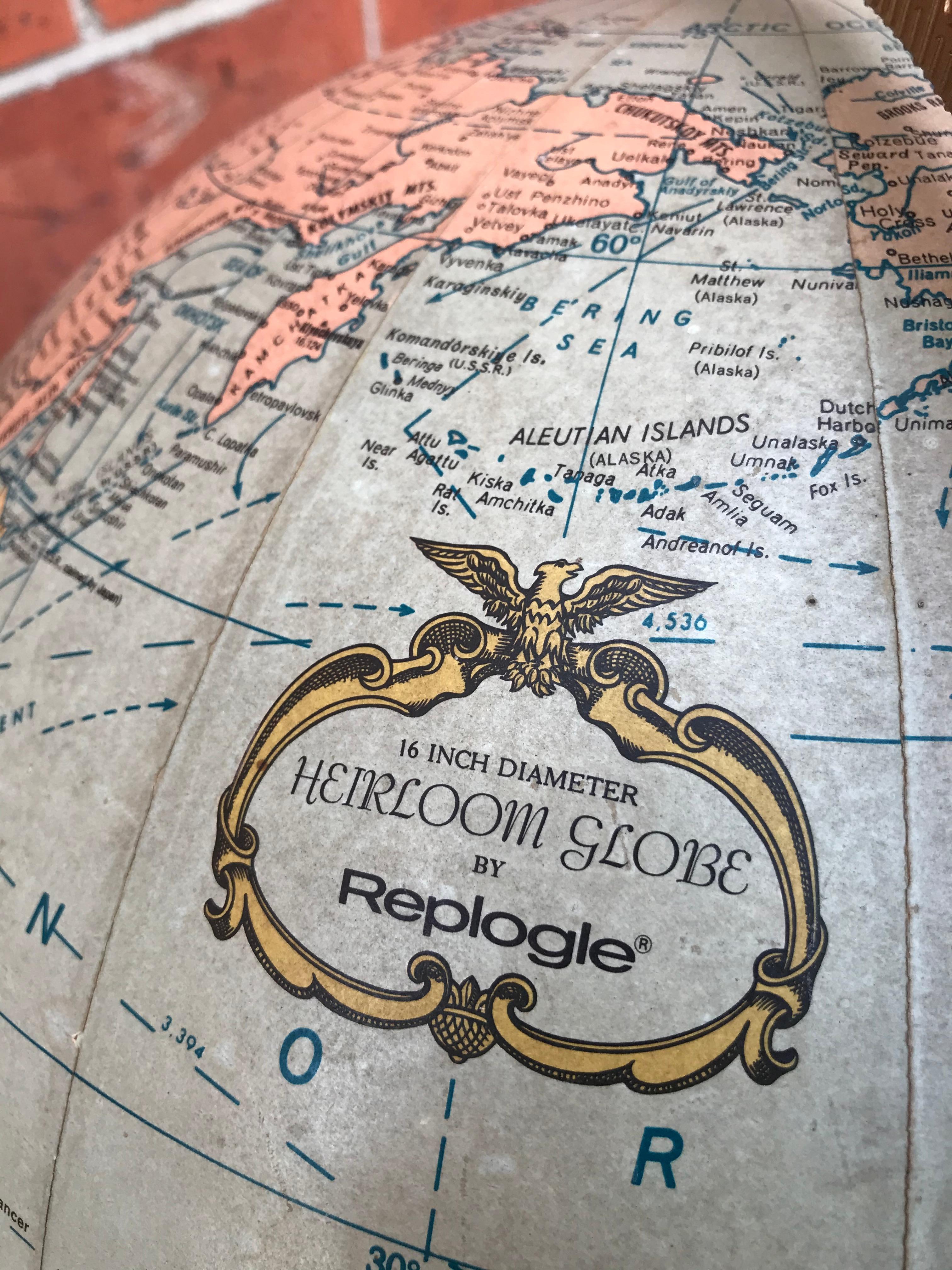 American 1970's Replogle Heirloom Light Up Floor Globe on Fruitwood Frame