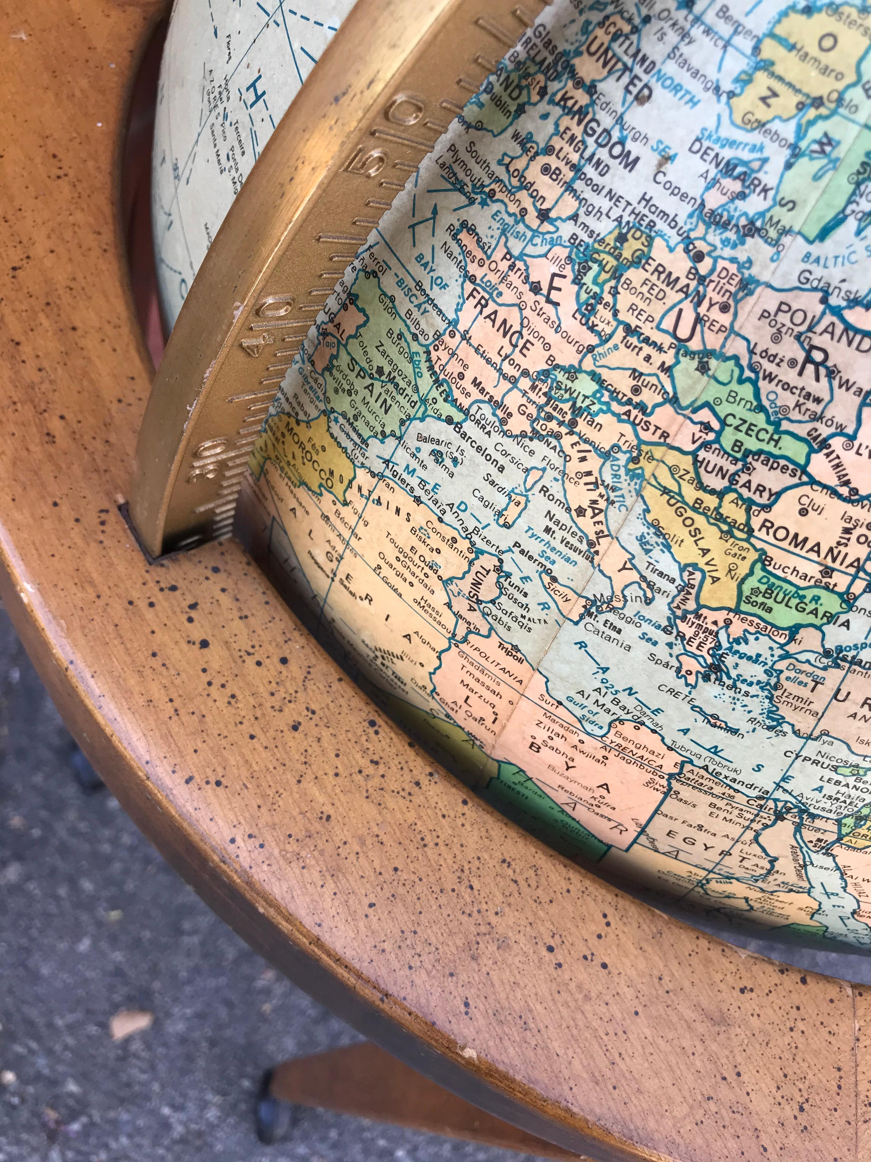 20th Century 1970's Replogle Heirloom Light Up Floor Globe on Fruitwood Frame