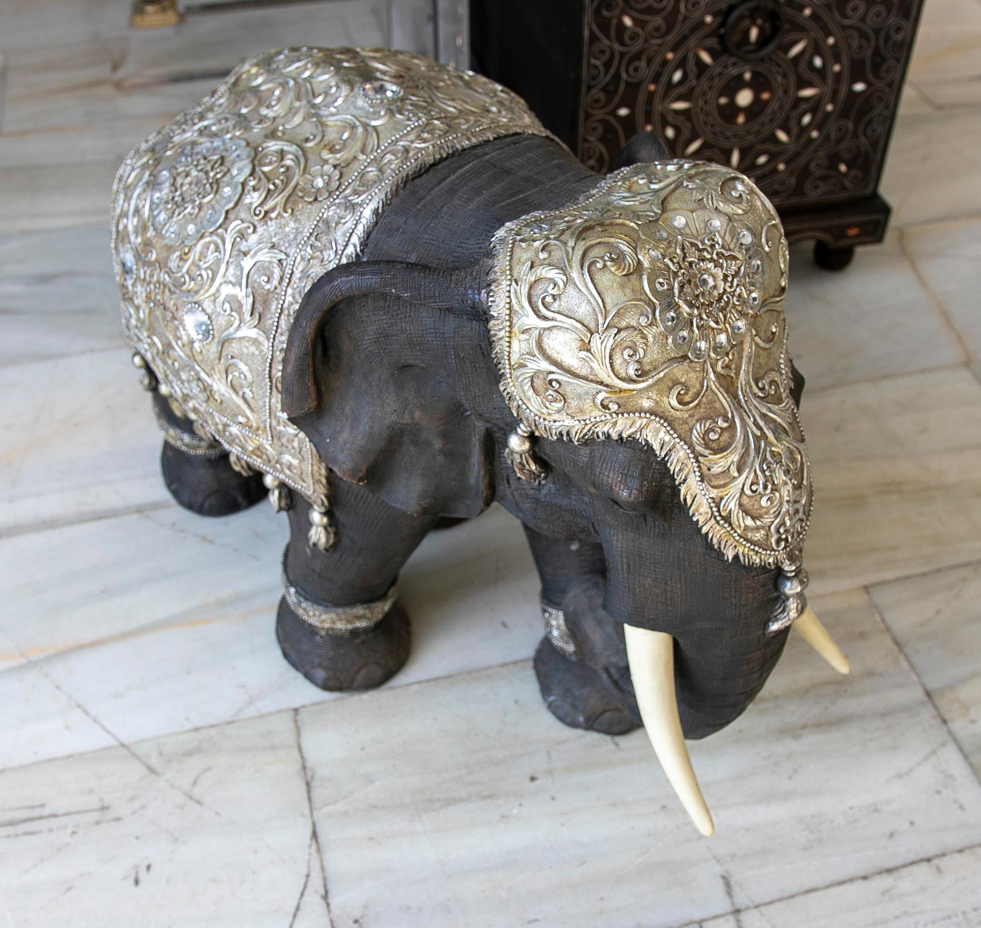 1970s Resin Elephant with Silver-Plated and Crystals Decoration 8