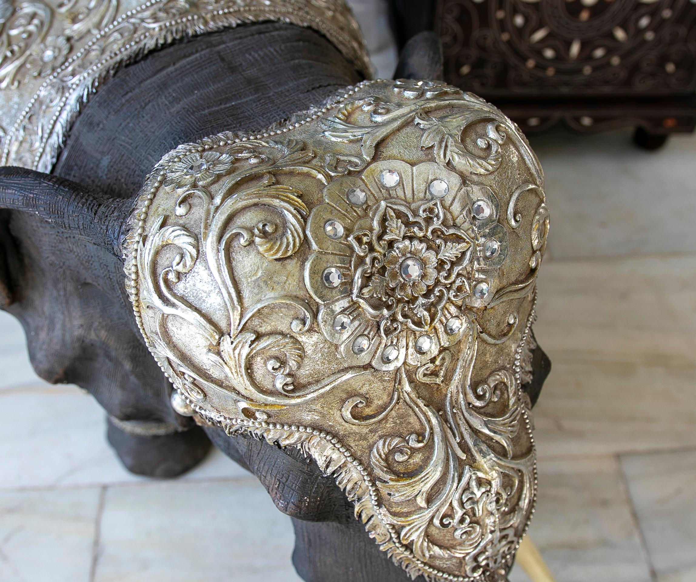 1970s Resin Elephant with Silver-Plated and Crystals Decoration 9