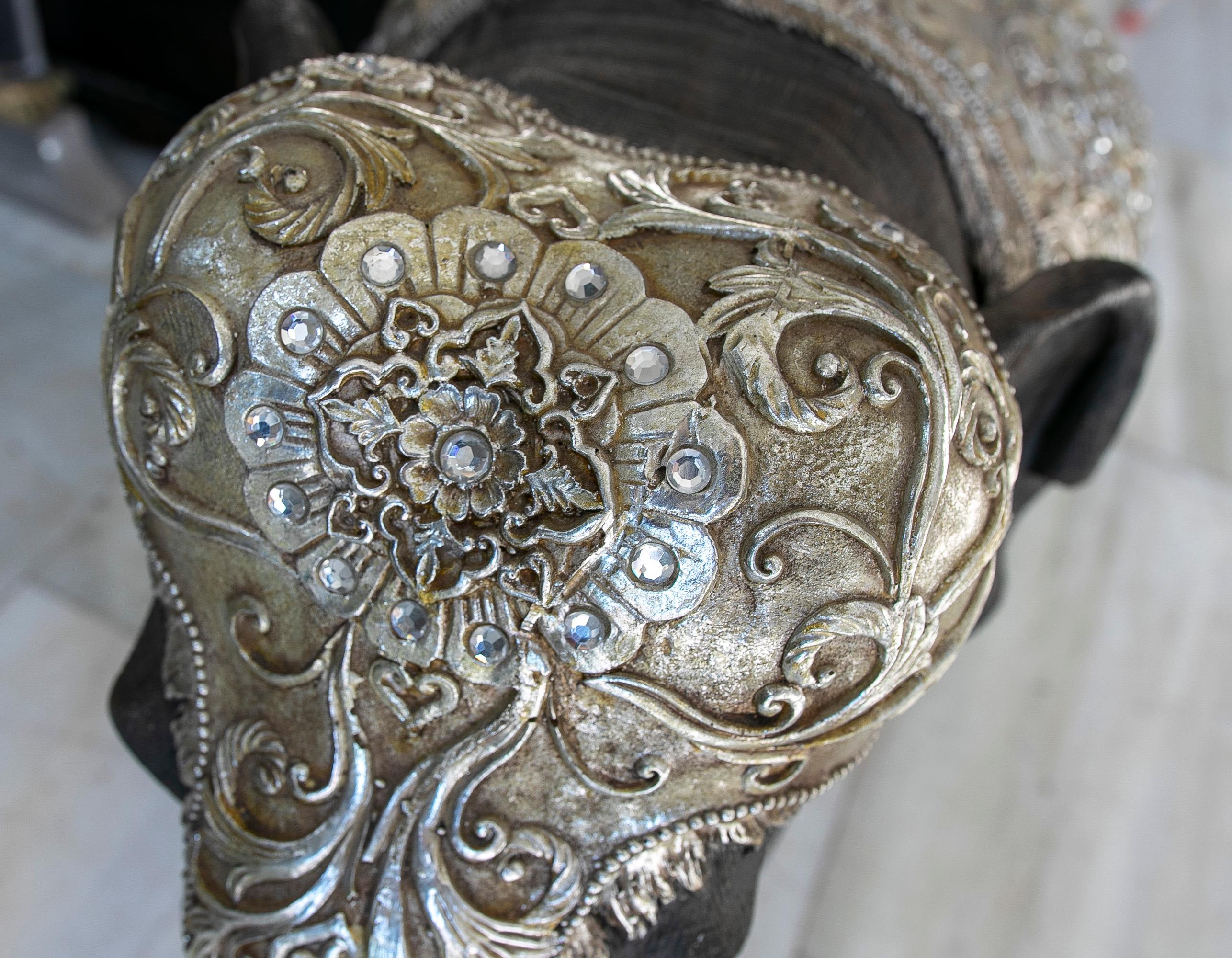 1970s Resin Elephant with Silver-Plated and Crystals Decoration In Good Condition In Marbella, ES
