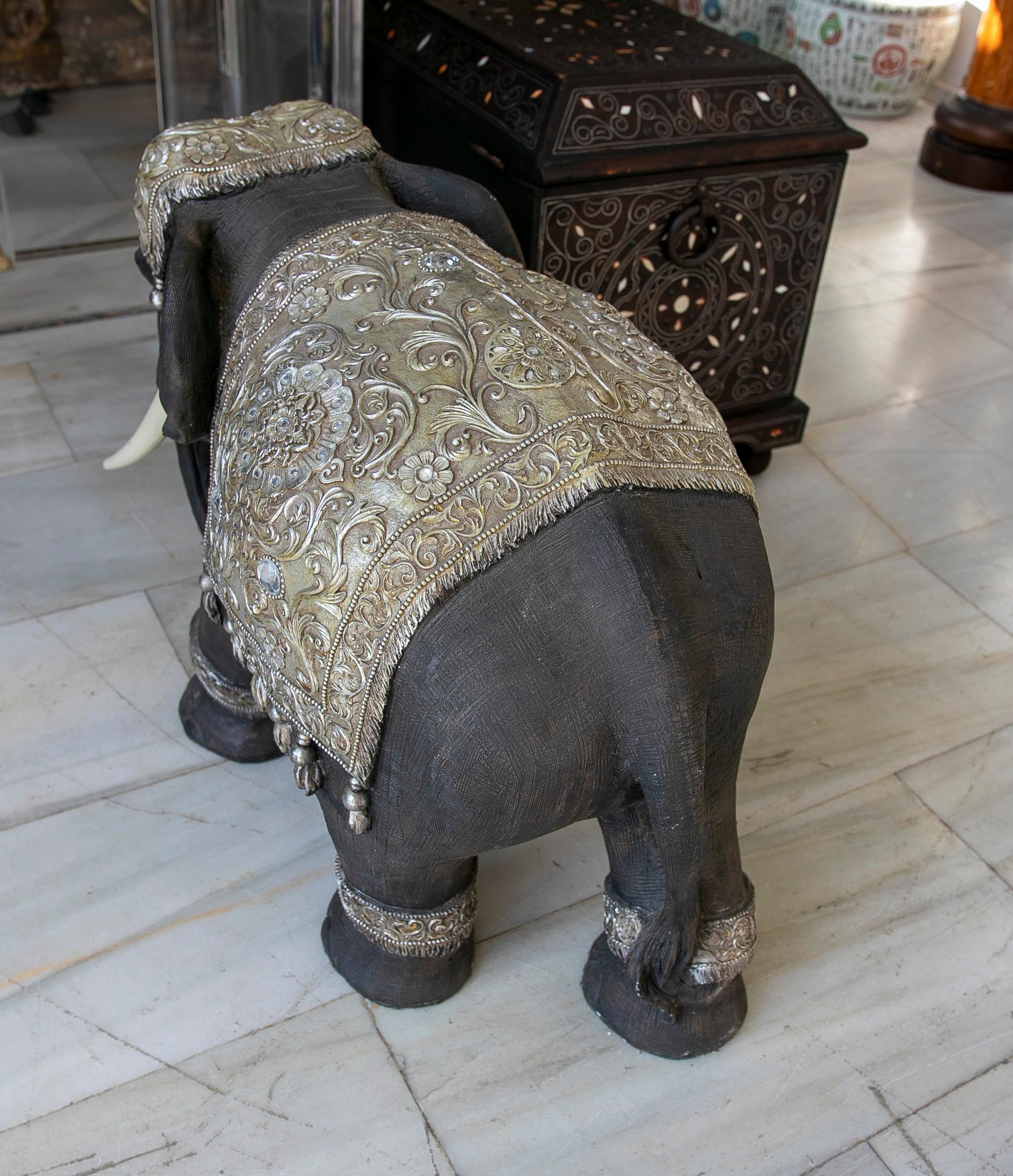 1970s Resin Elephant with Silver-Plated and Crystals Decoration 2