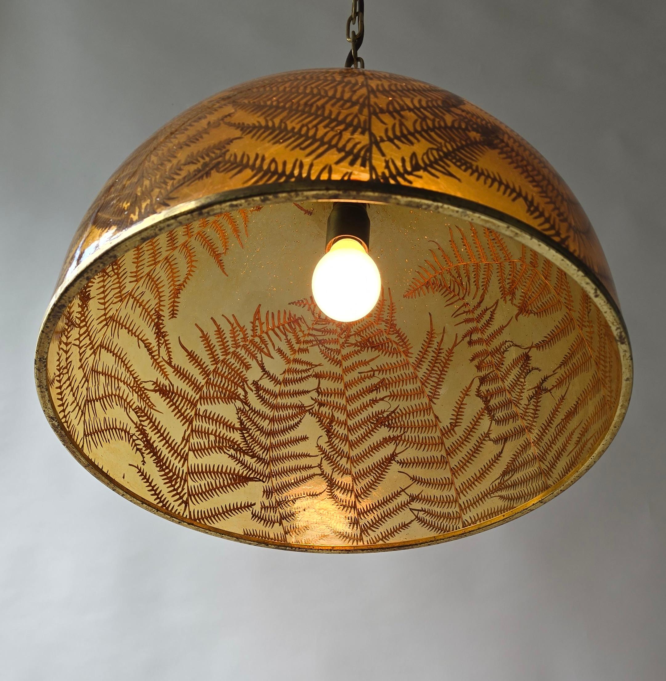 1970s Resin Pendant Lamp with Embedded Fern Leaves 6