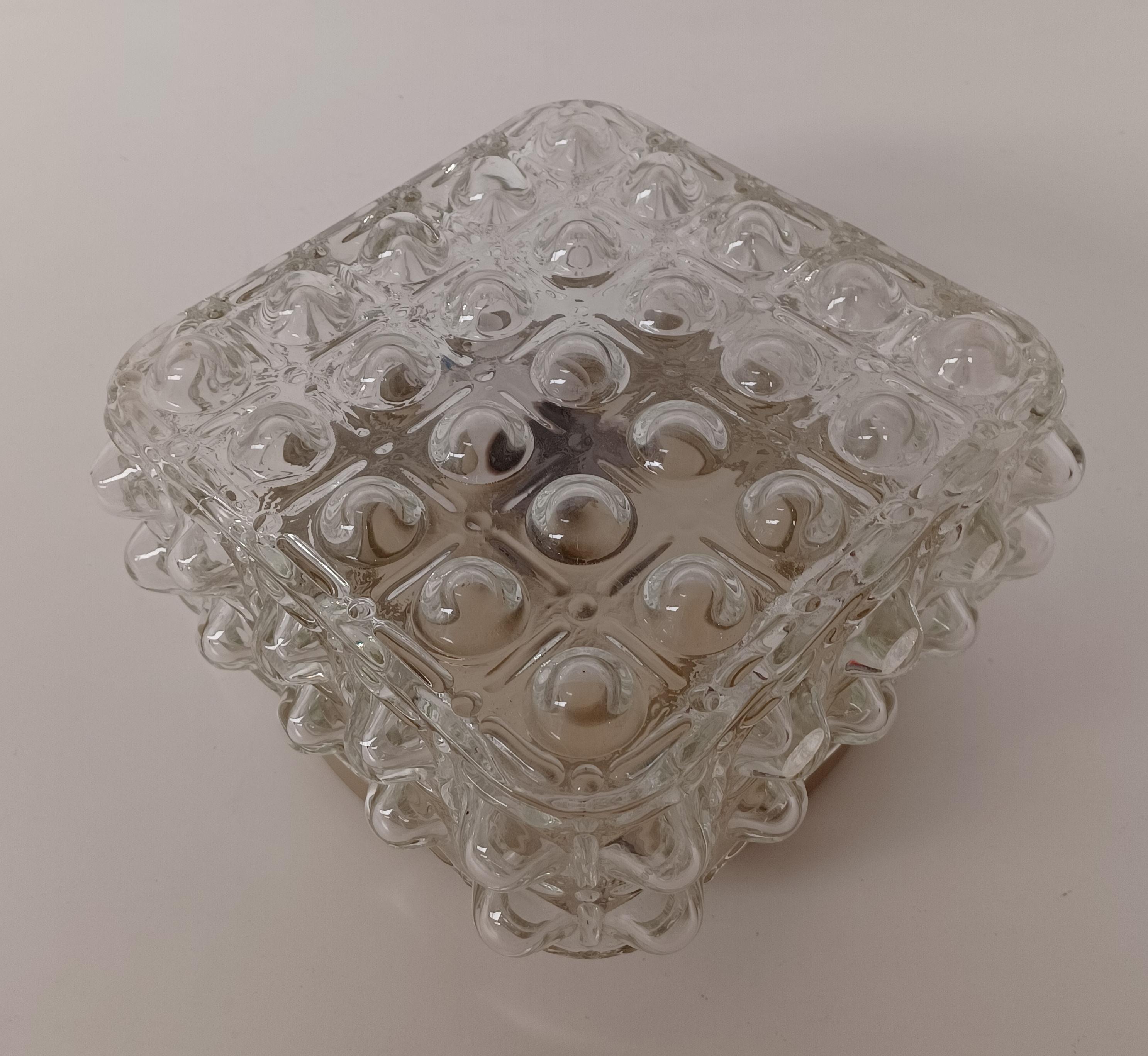 Modern 1970's Restored and Rewired Danish Glass Flush Mount  For Sale