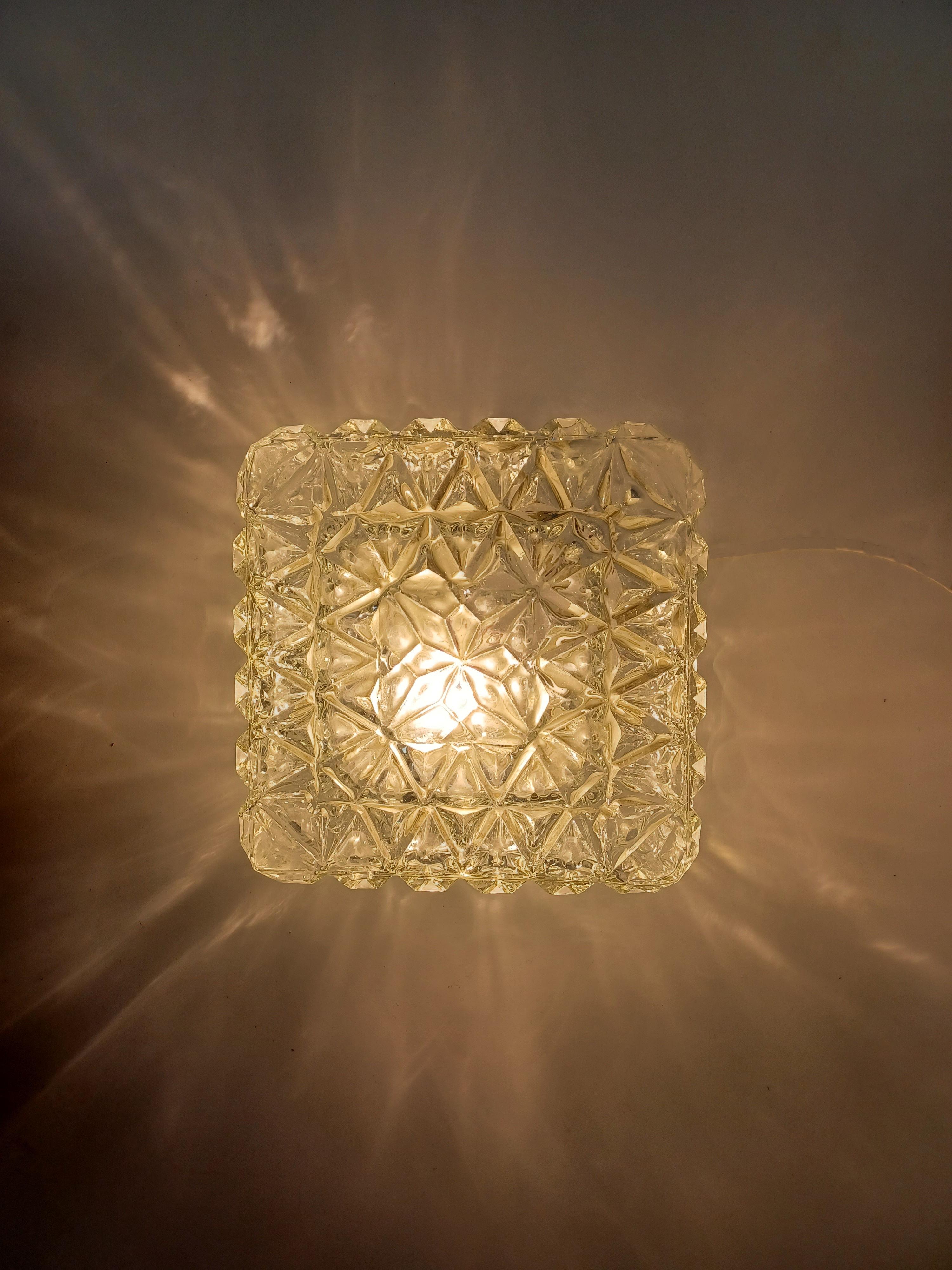 Metal 1970's Restored and Rewired Danish Glass Flush Mount  For Sale
