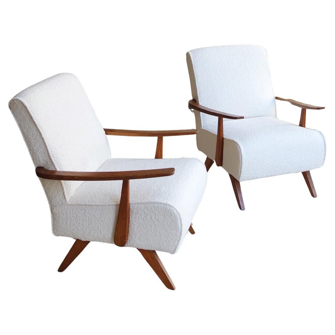 Fauteuils italiens restaurés des années 1970, retapissés en tissu bouclé Dedar en vente