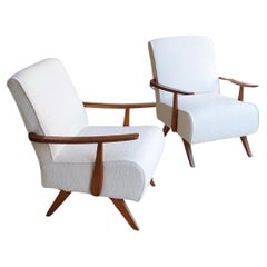 Vintage 1970s Restored Italian Armchairs reupholstered in Dedar Boucle Fabric