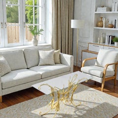 Restaurierter Vintage-Sofatisch aus vergoldetem Weizengarbenholz mit neuem Glas