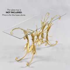 Mesa de Sofá Tole de Gavilla de Trigo Dorada Vintage Restaurada con Cristal Nuevo