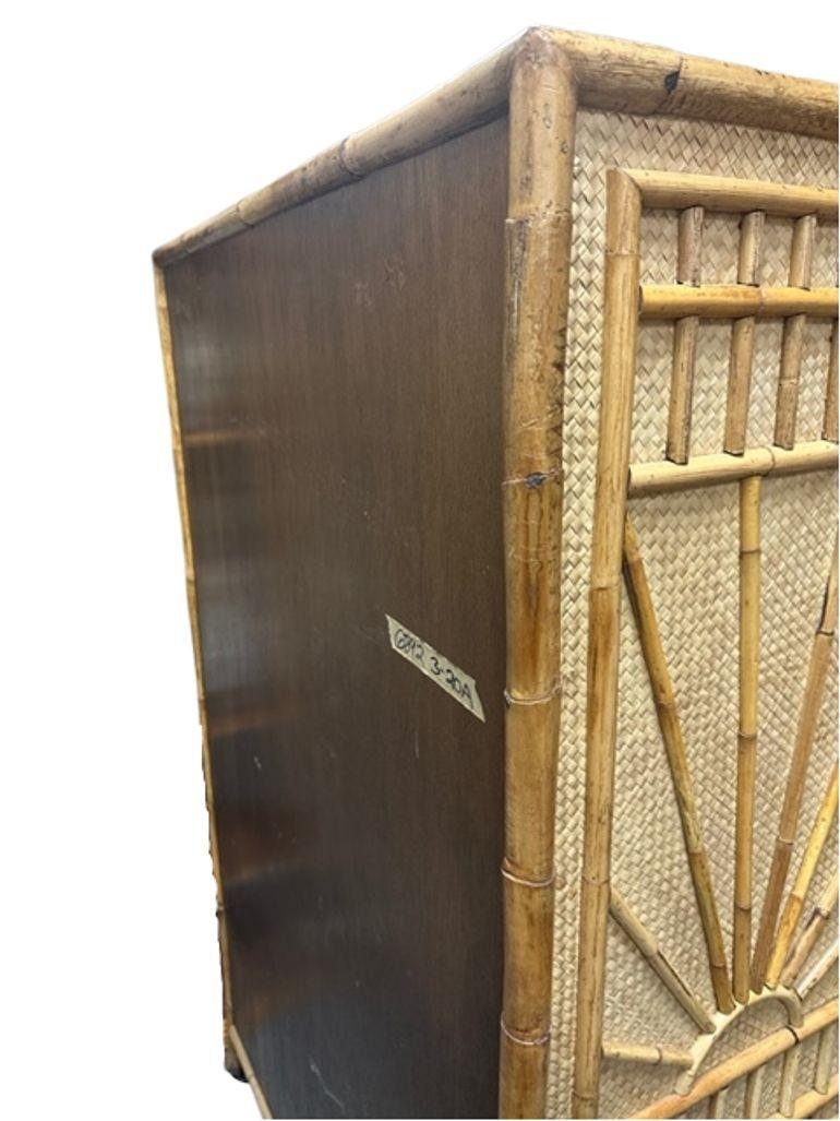 1970's Restored Rattan Bamboo and Grassmatt Armoire In Excellent Condition For Sale In Van Nuys, CA