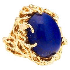 1970s Retro 14 Karat Gold Lapis Lazuli Freeform Naturalistic Cocktail Ring
