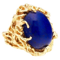 1970s Vintage 14 Karat Gold Lapis Lazuli Freeform Naturalistic Cocktail Ring