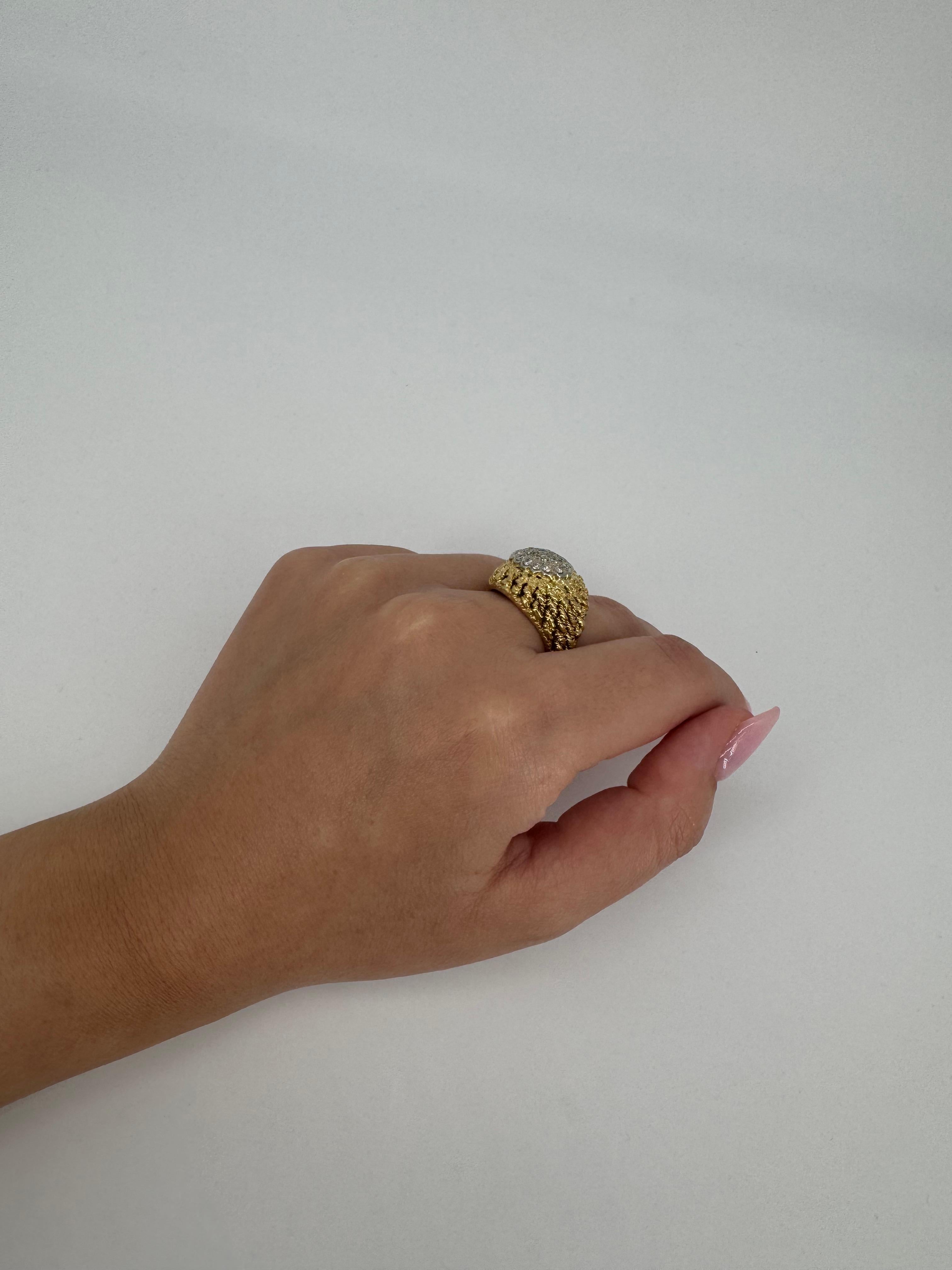 1970 Retro Bague diamant tressé en or jaune 18K, 13.1 g, Taille FR 55 (US 7) en vente 5