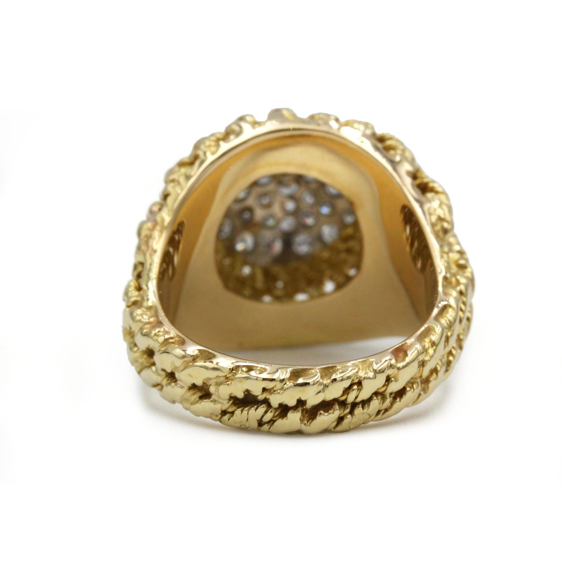 Donna Anello retrò anni '70 in oro giallo 18K con diamanti intrecciati, 13,1 g, misura FR 55 (US 7) in vendita