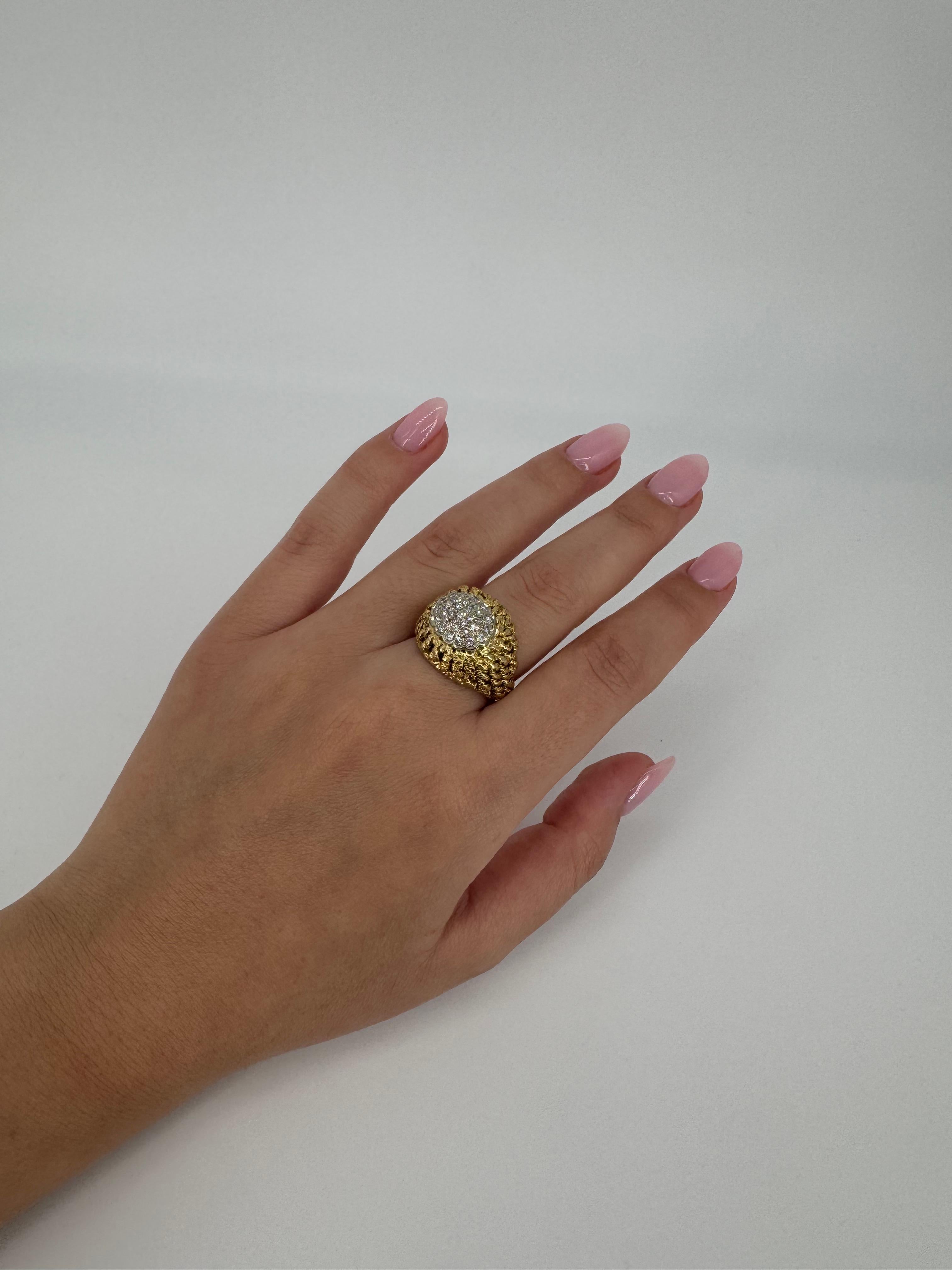 1970 Retro Bague diamant tressé en or jaune 18K, 13.1 g, Taille FR 55 (US 7) en vente 3