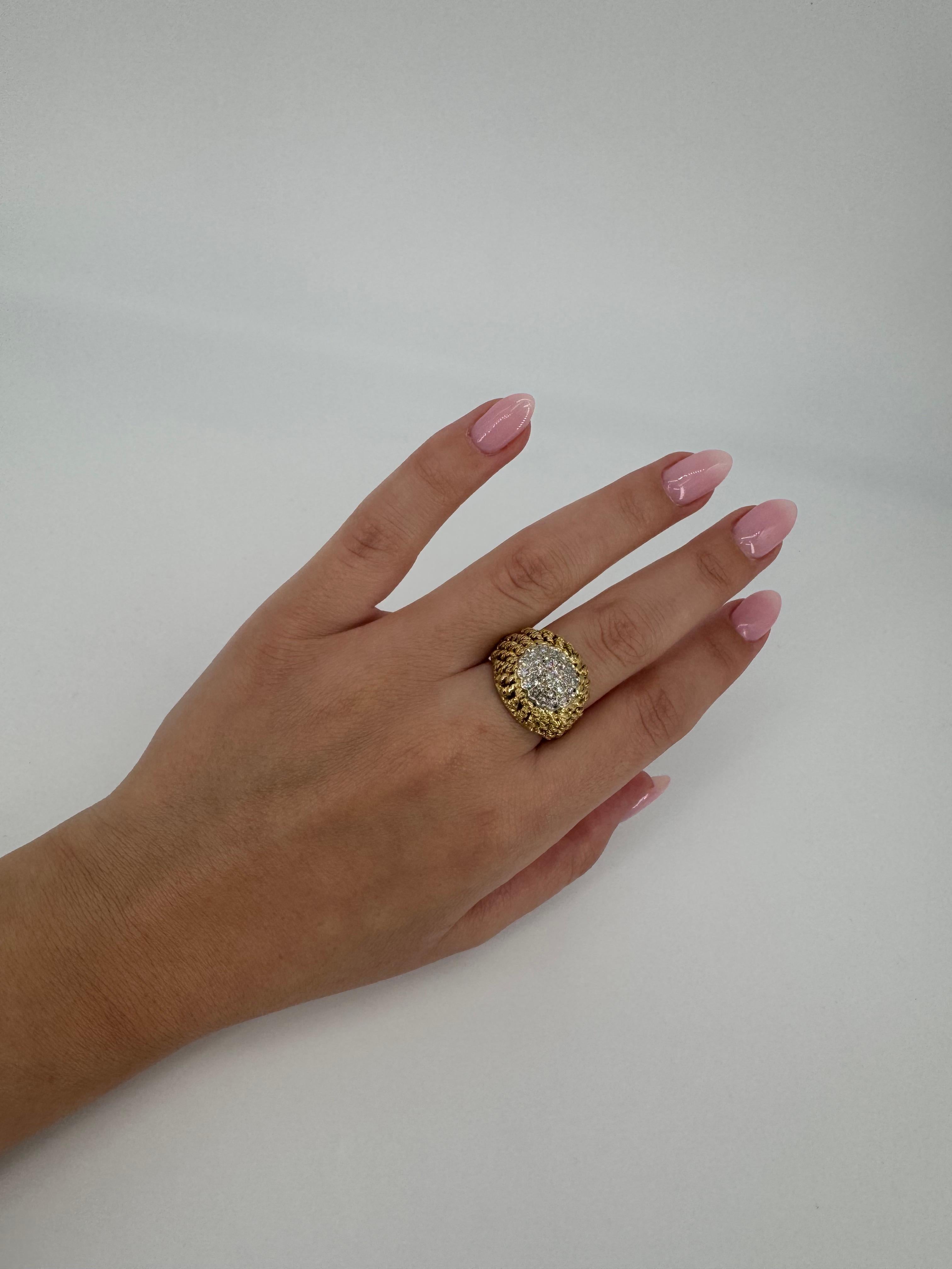 1970 Retro Bague diamant tressé en or jaune 18K, 13.1 g, Taille FR 55 (US 7) en vente 4