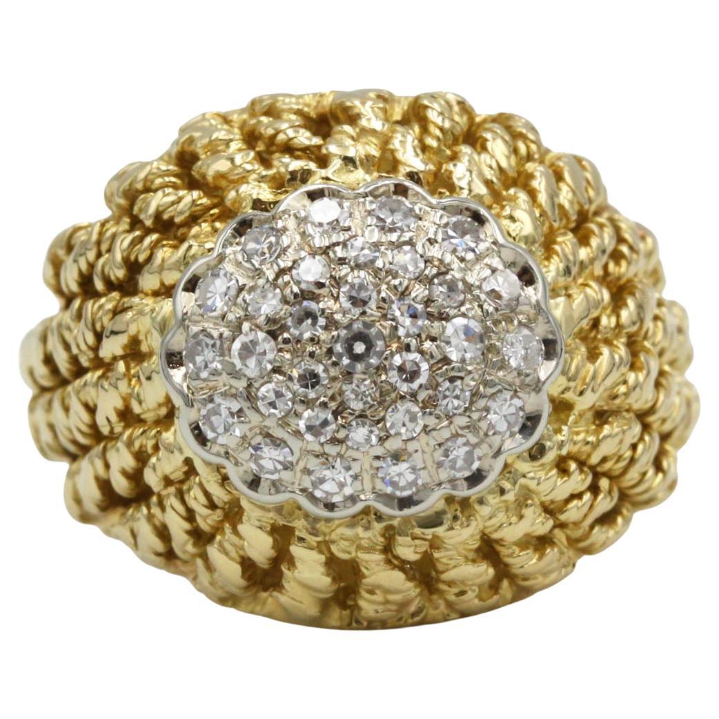 Anello retrò anni '70 in oro giallo 18K con diamanti intrecciati, 13,1 g, misura FR 55 (US 7)