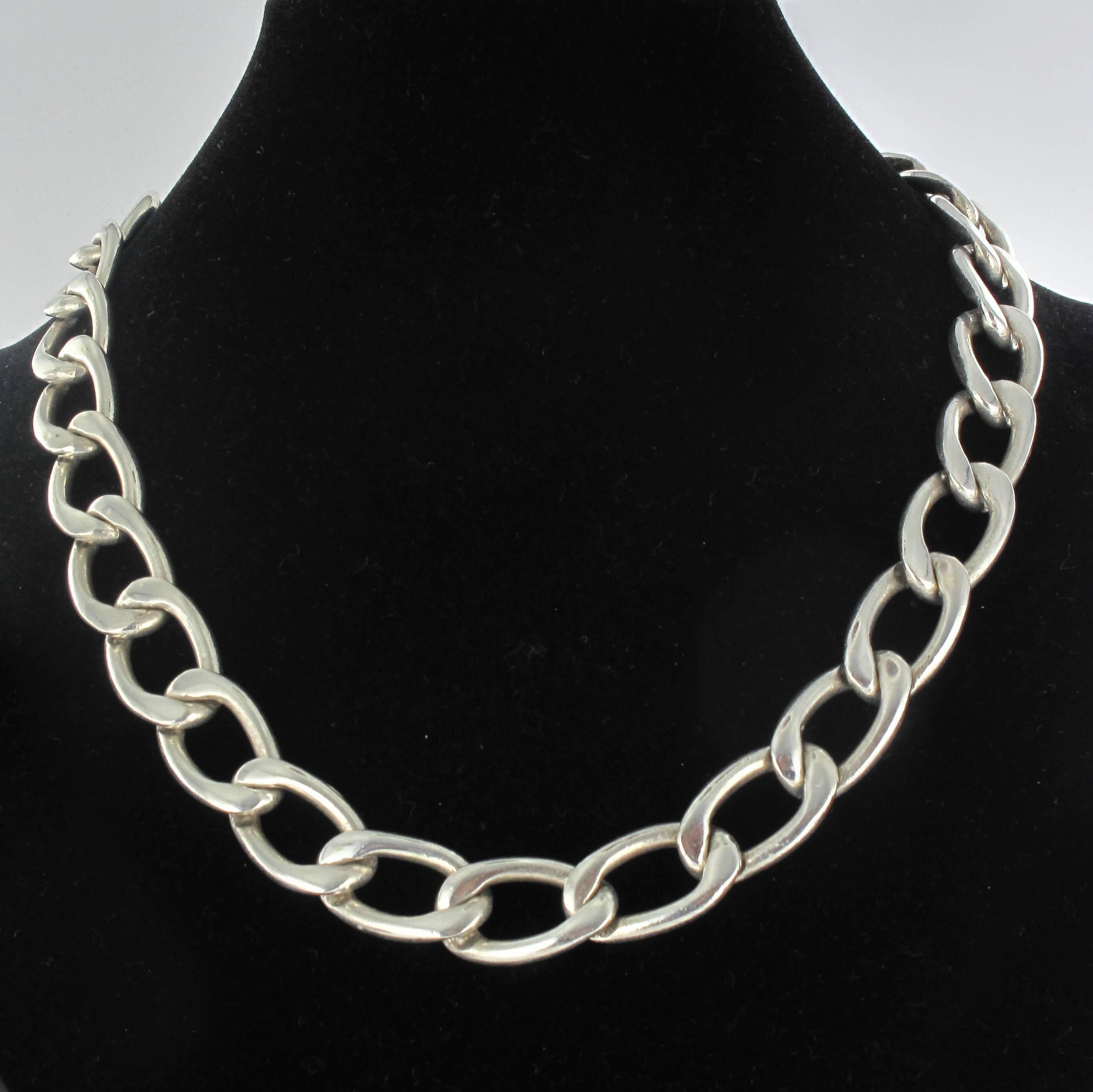 1970s Retro Gourmette Link Silver Necklace In New Condition In Poitiers, FR