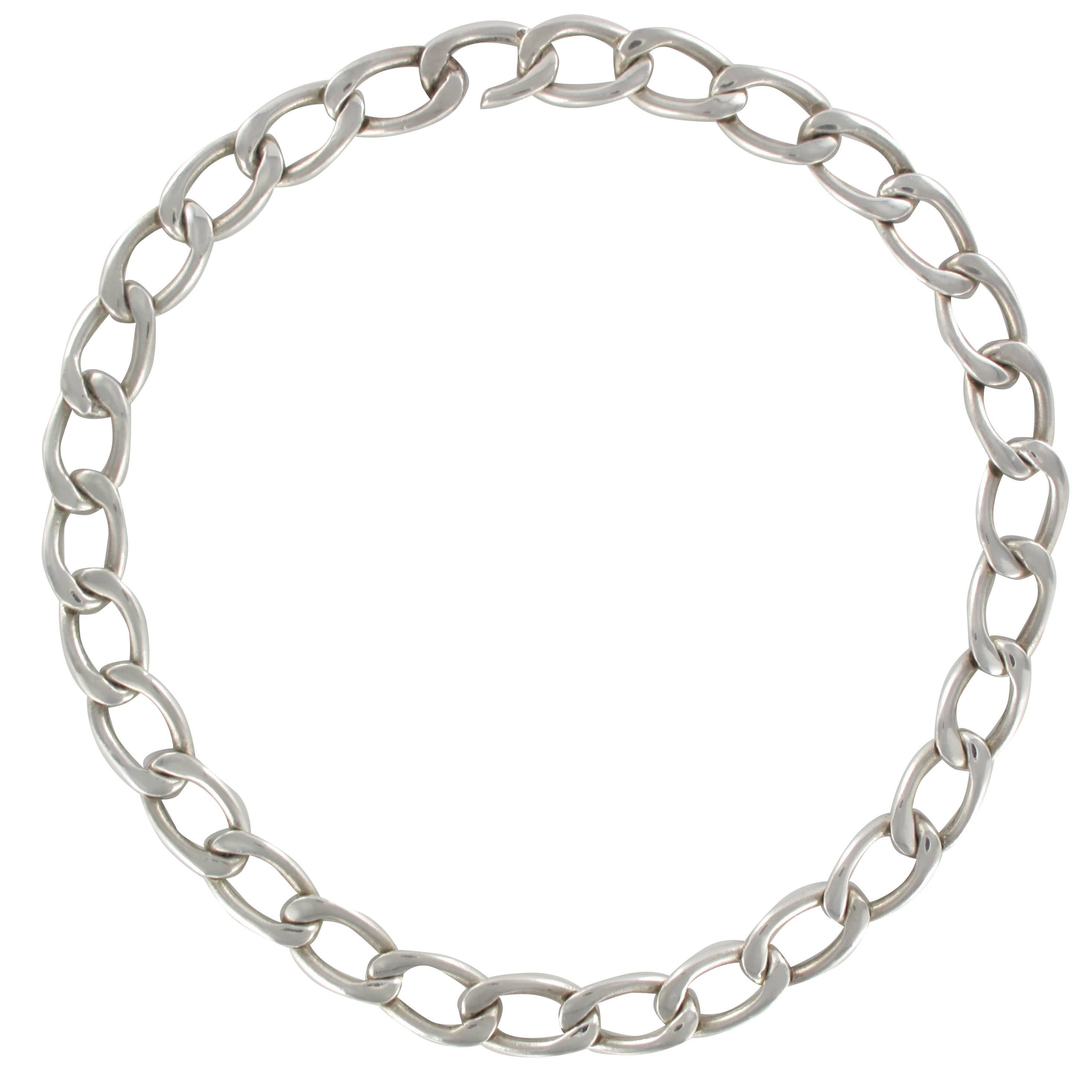 1970s Retro Gourmette Link Silver Necklace