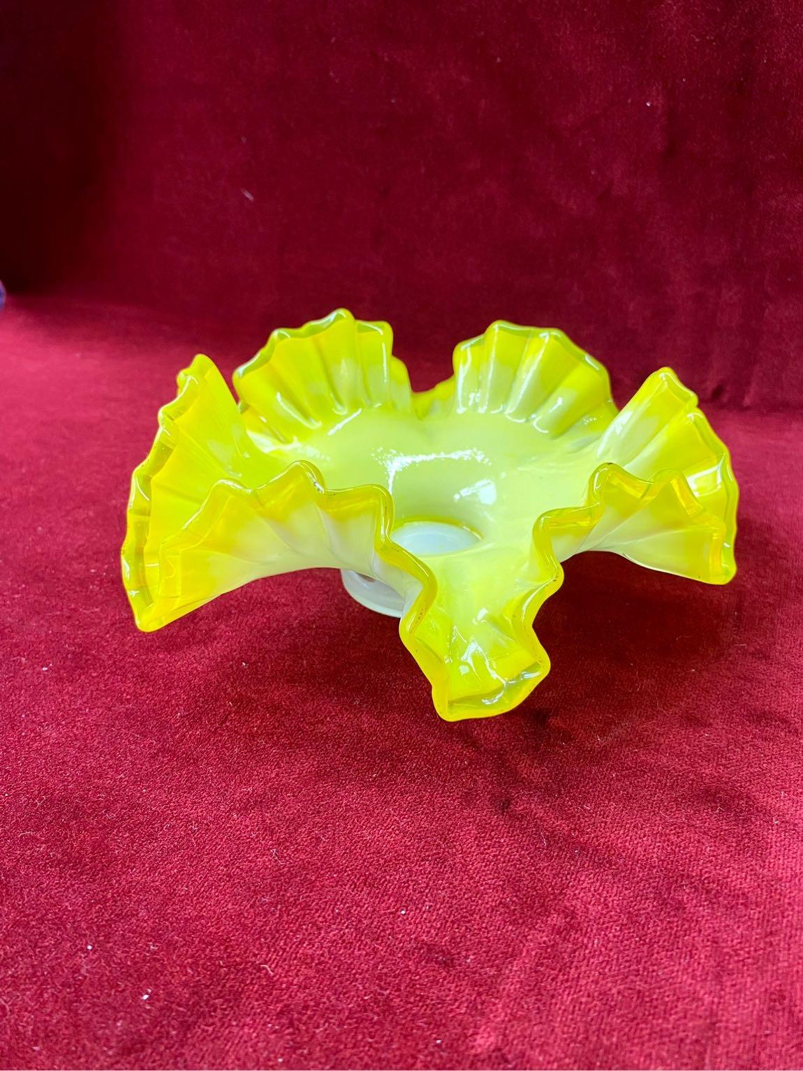 Late 20th Century 1970s Retro Neon Yellow Opaline Candy Bowl For Sale