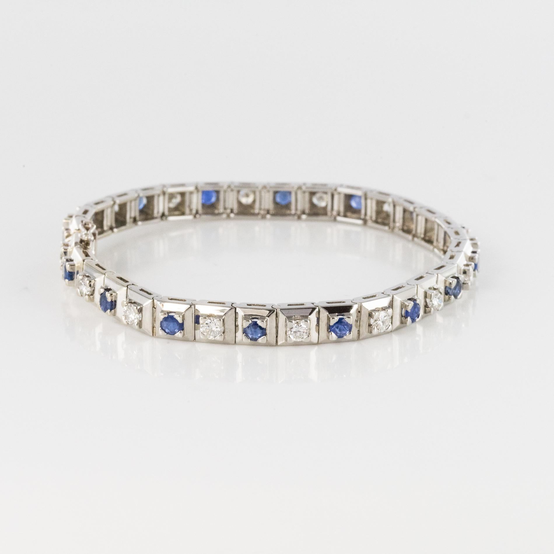 1970s Retro Sapphires Diamonds 18 Karat White Gold Line Bracelet 6