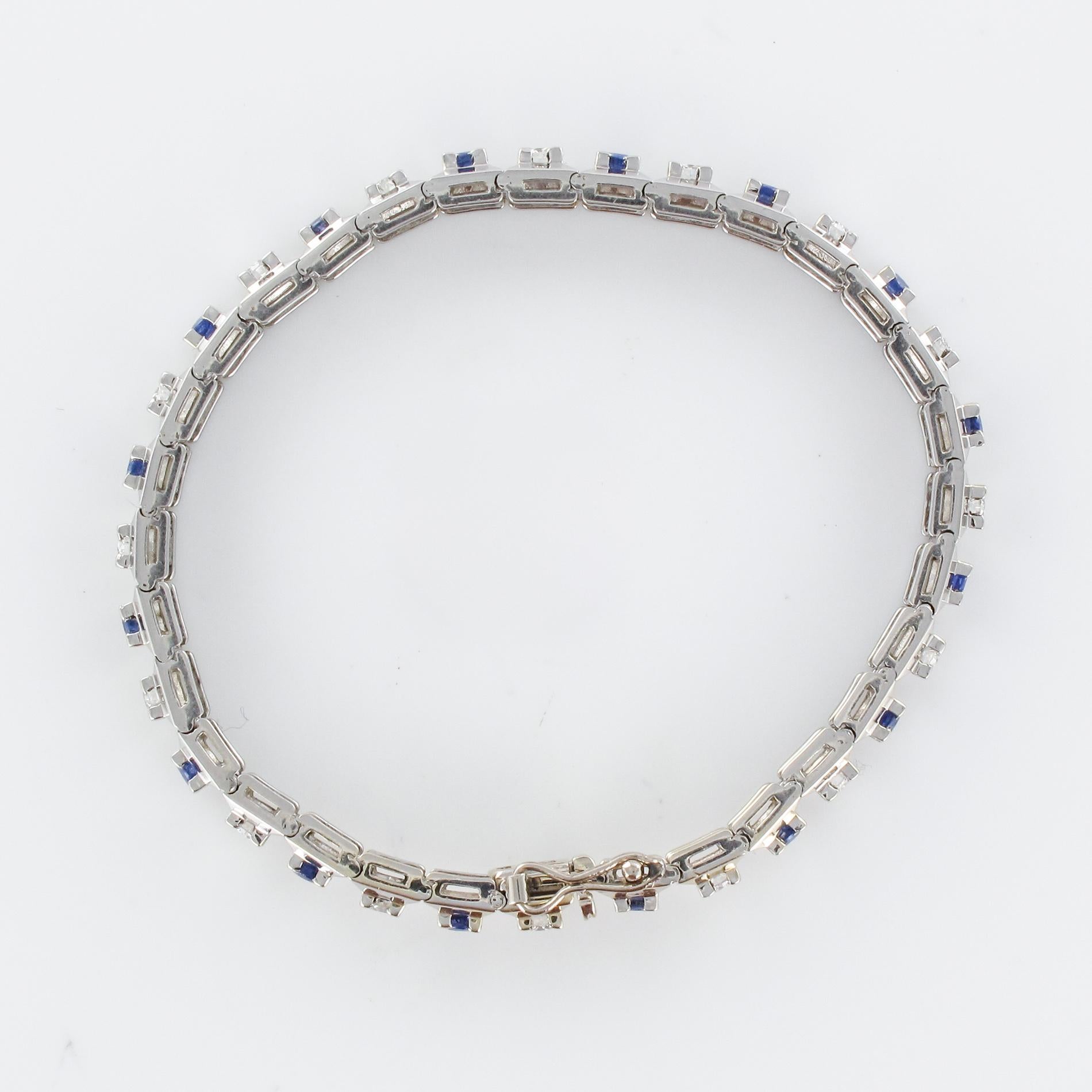 1970s Retro Sapphires Diamonds 18 Karat White Gold Line Bracelet 8