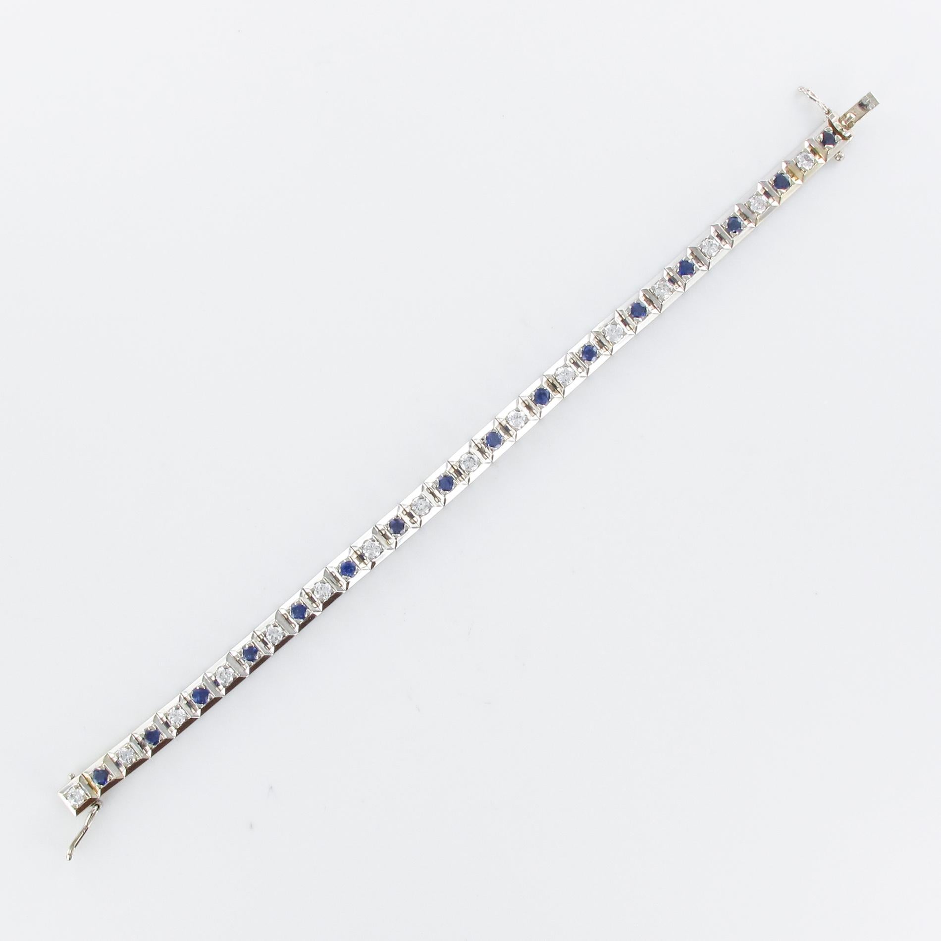 1970s Retro Sapphires Diamonds 18 Karat White Gold Line Bracelet 9