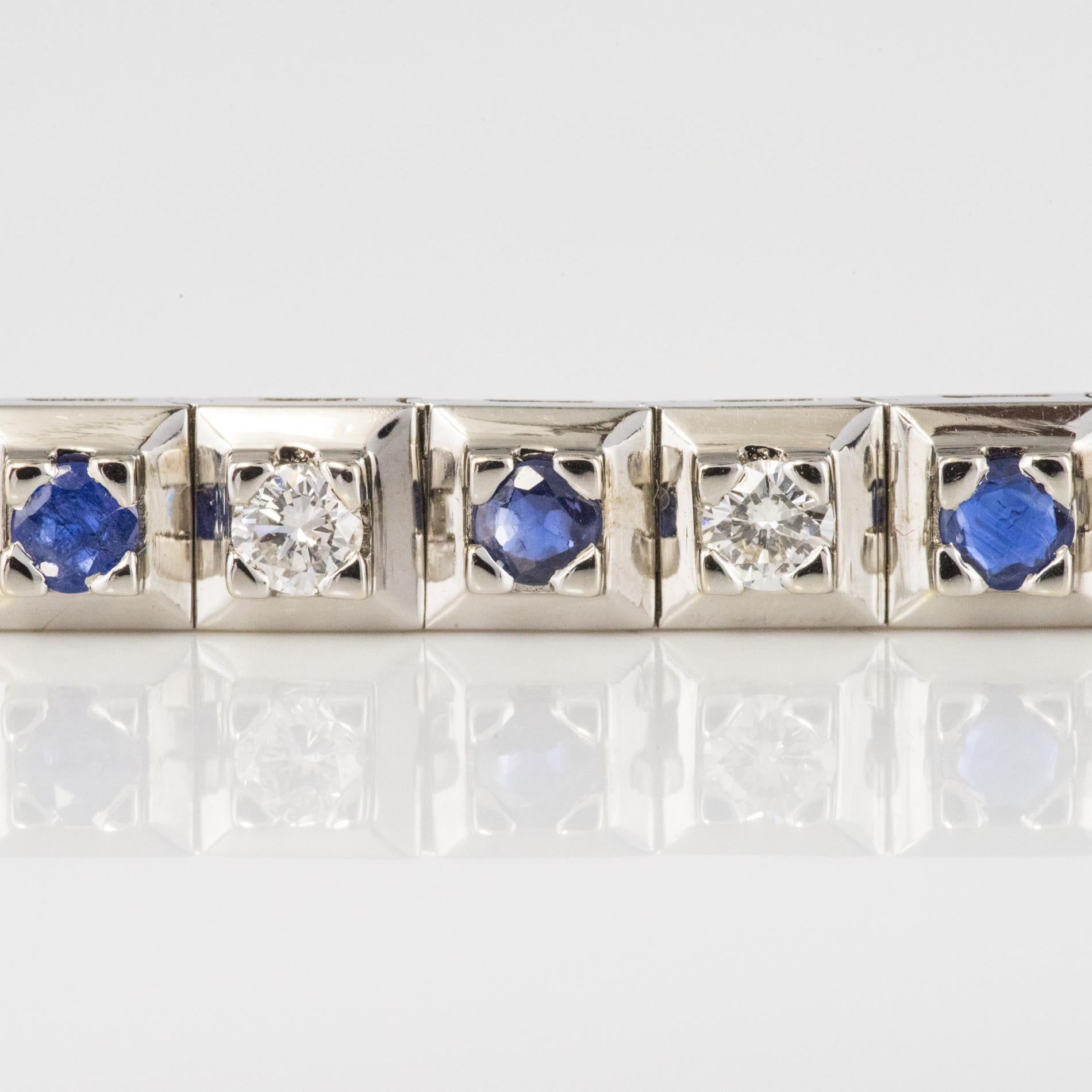 Women's 1970s Retro Sapphires Diamonds 18 Karat White Gold Line Bracelet