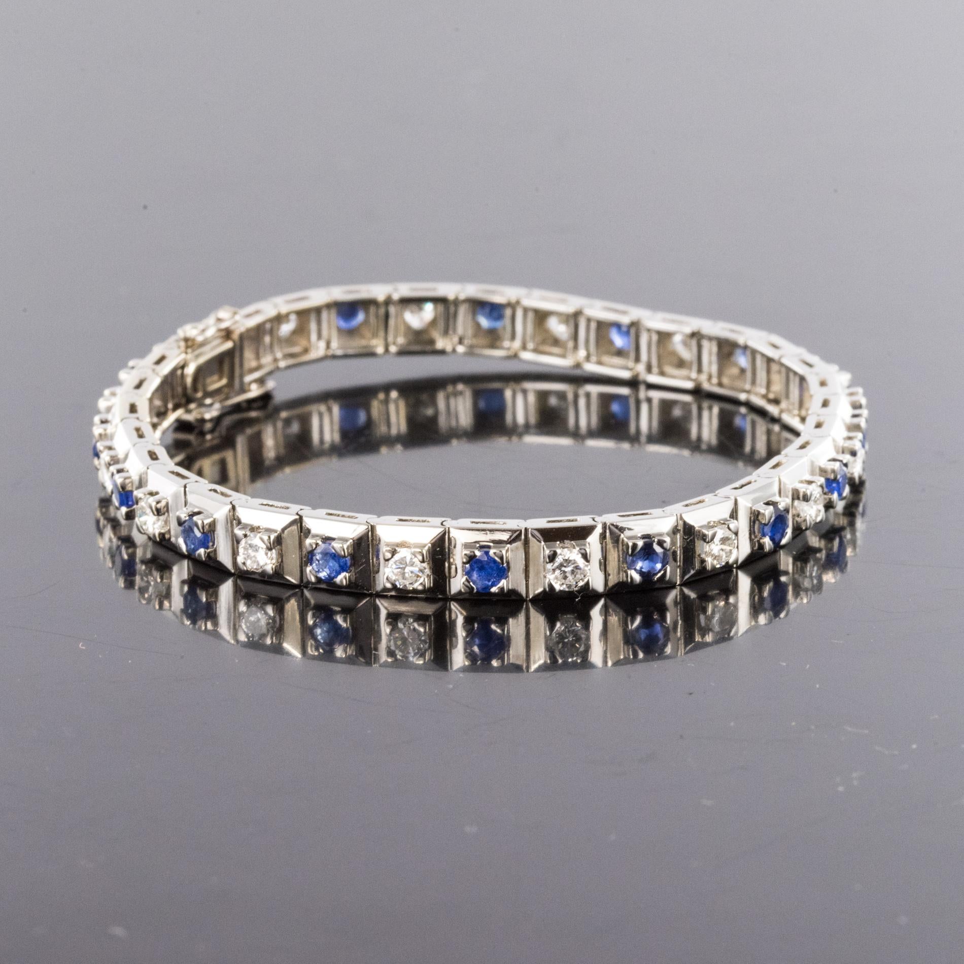 1970s Retro Sapphires Diamonds 18 Karat White Gold Line Bracelet 2