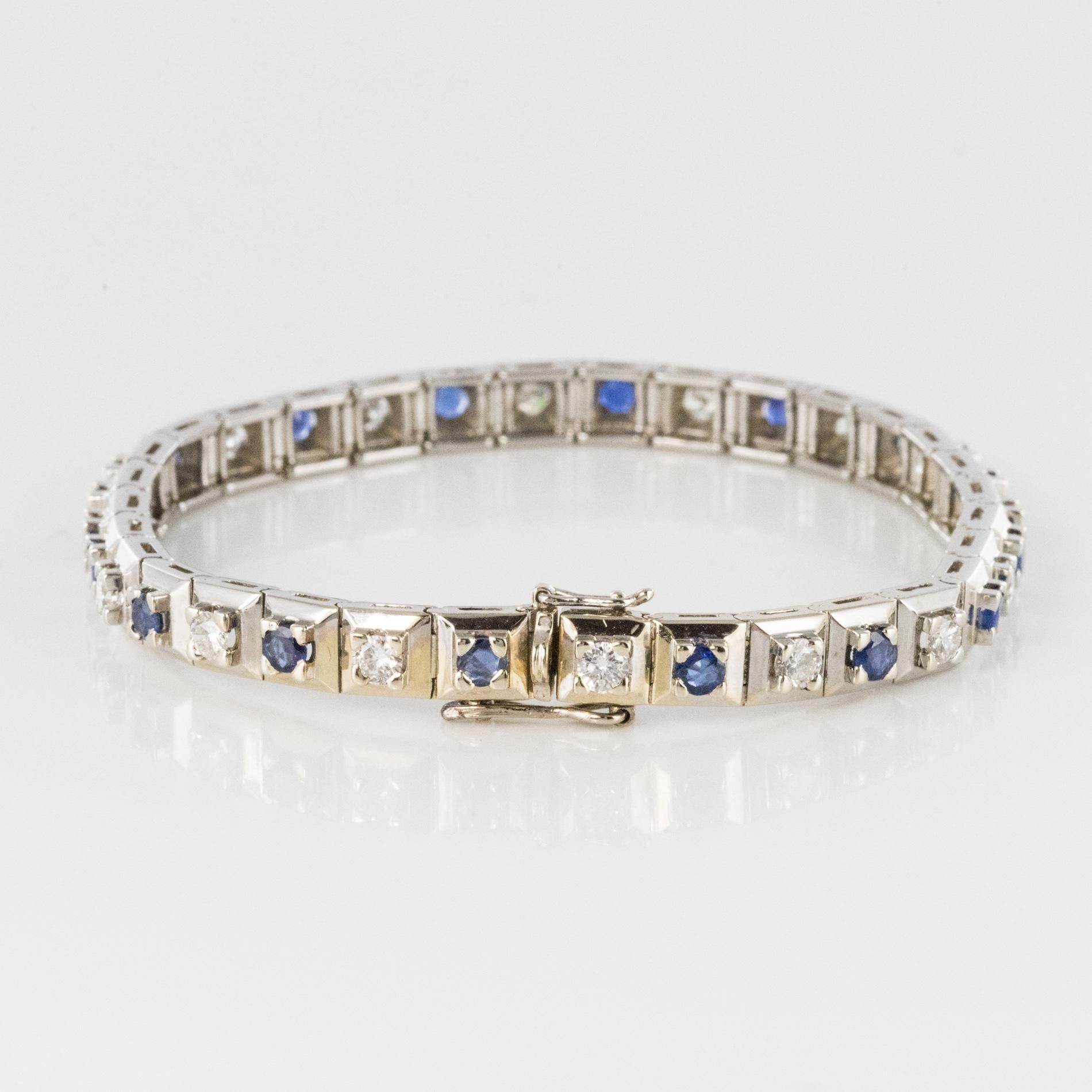 1970s Retro Sapphires Diamonds 18 Karat White Gold Line Bracelet 4