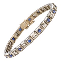 1970s Retro Sapphires Diamonds 18 Karat White Gold Line Bracelet