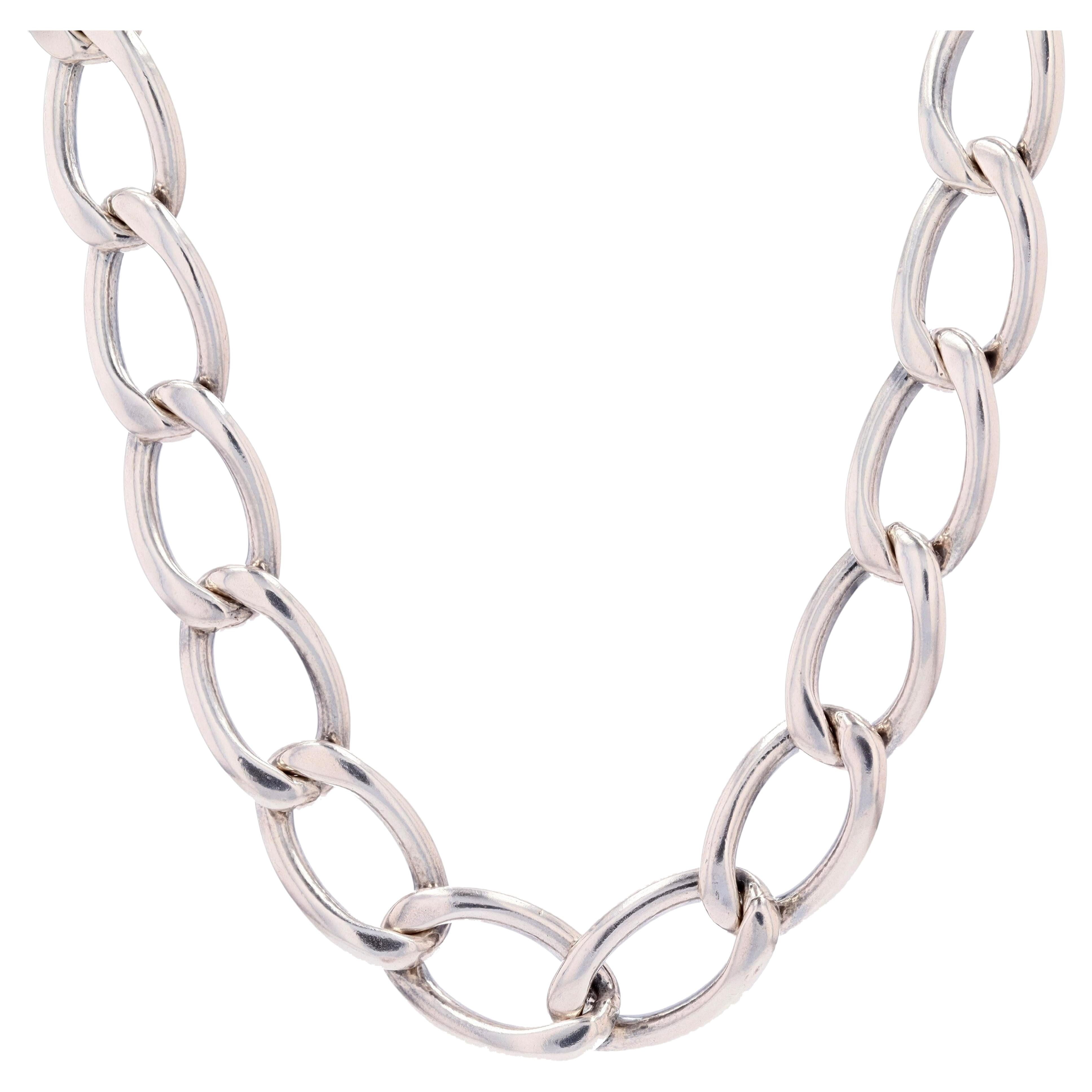 1970s Retro Silver Curb Chain Necklace