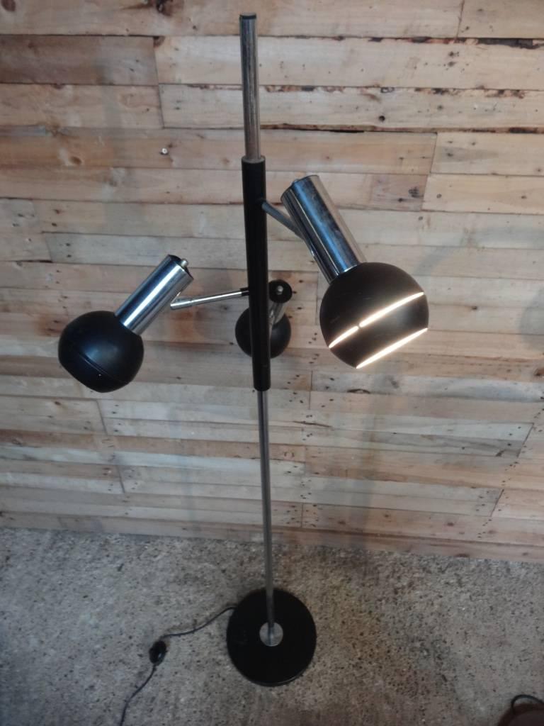 Mid-Century Modern 1970s Retro Vintage Freestanding Dijkstra Black Chrome Reading Floor Lamp