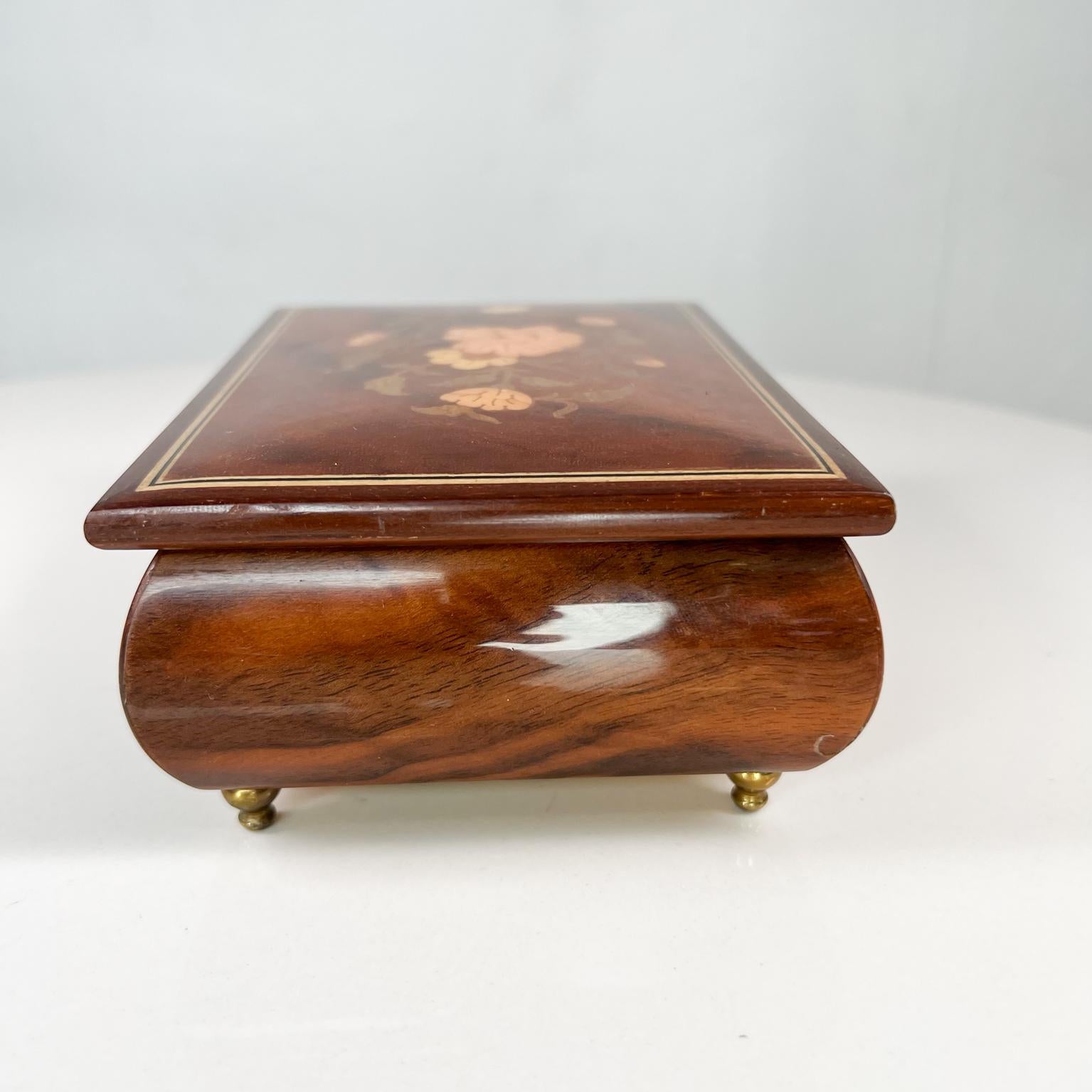 Mid-Century Modern 1970s Reuge Ste Croix Inlaid Wood Jewelry Box Music Love Story Italy