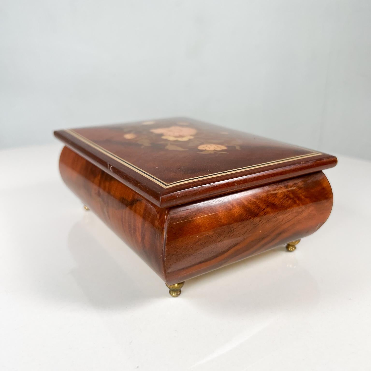 Italian 1970s Reuge Ste Croix Inlaid Wood Jewelry Box Music Love Story Italy