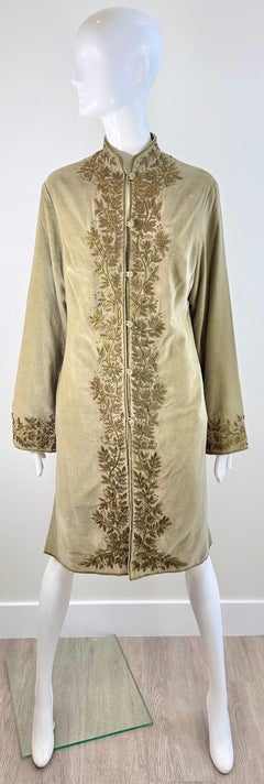 1970s Reversible Silk Velvet Embroidered Beaded Sherwani Coat Gold Vintage