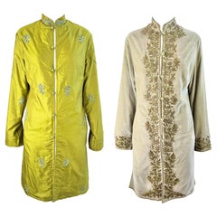 1970s Reversible Silk Velvet Embroidered Beaded Sherwani Coat Gold Vintage