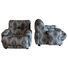 1970's "Rezia" Italian Armchairs by 1P, New Geometric Jacquard Fabric