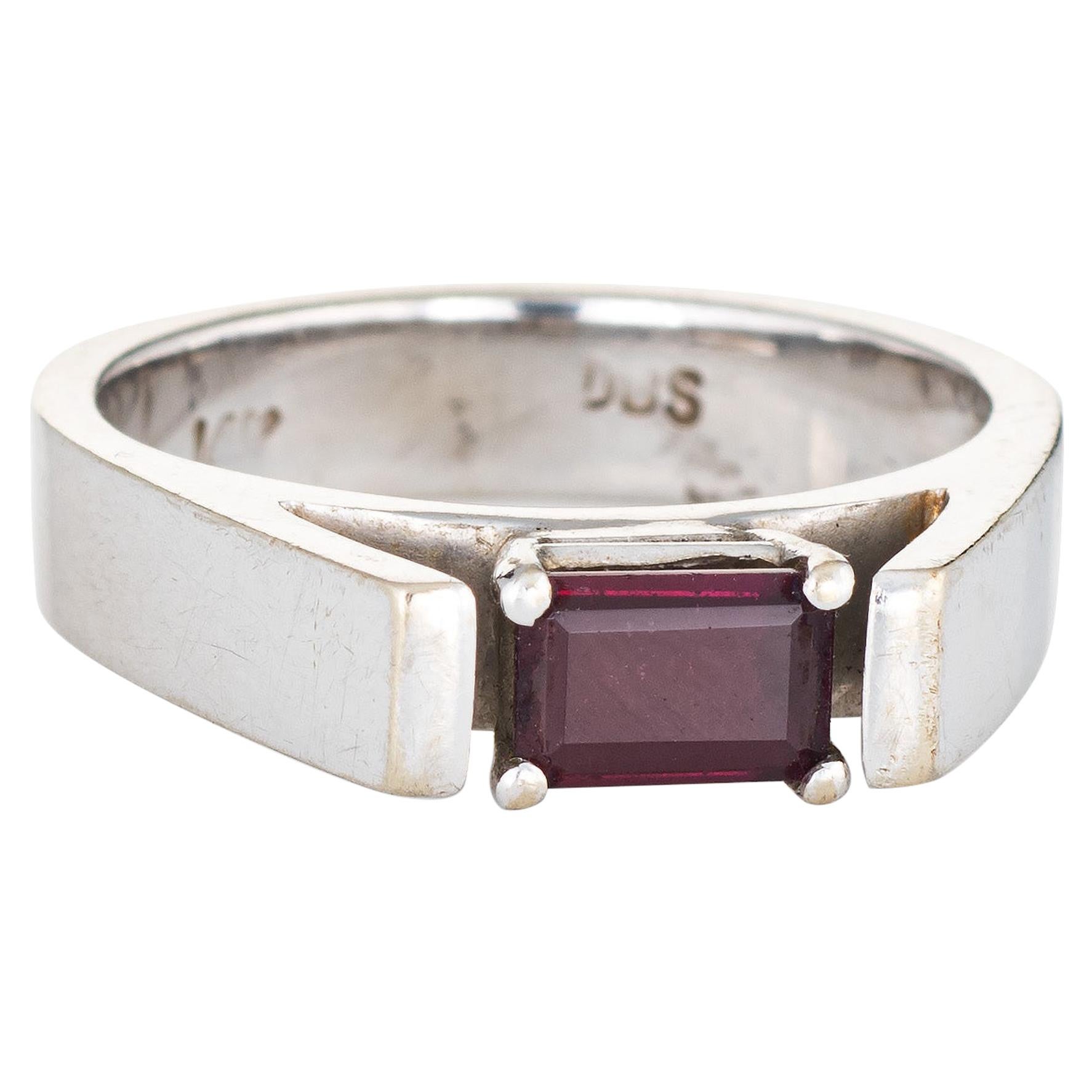 1970s Rhodolite Garnet Ring 14 Karat White Gold Estate Fine Jewelry Emerald Cut