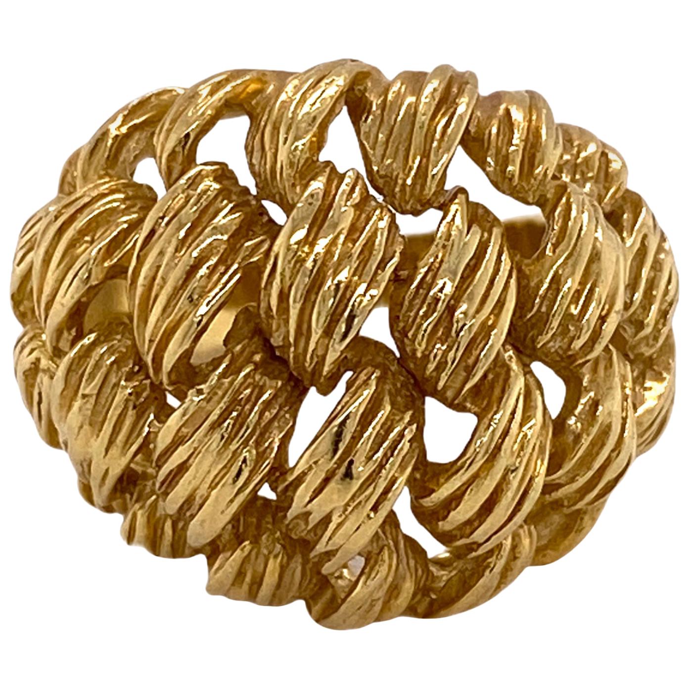 1970s Ribbed Basket Weave 18 Karat Yellow Gold Dome Ring