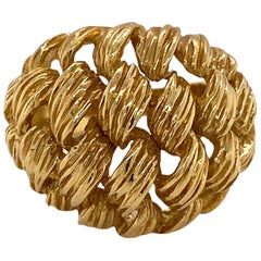 1970s Ribbed Basket Weave 18 Karat Yellow Gold Dome Ring