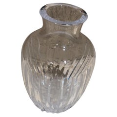 Vintage 1970s Ribbed Crystal Glass Small Flower Vase