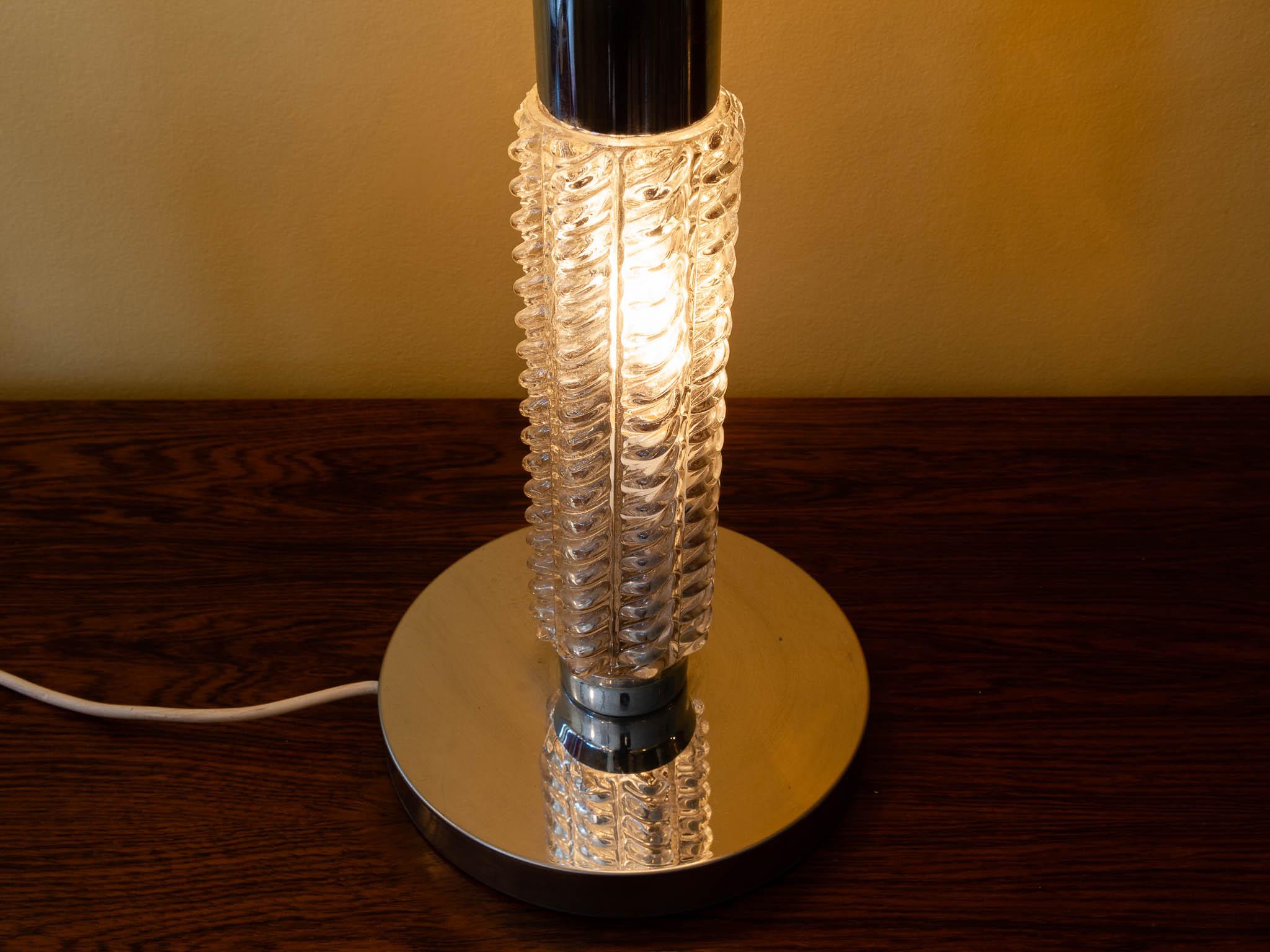 Fabric 1970s Richard Essig Large Table Lamp with an Illuminated Glass Base