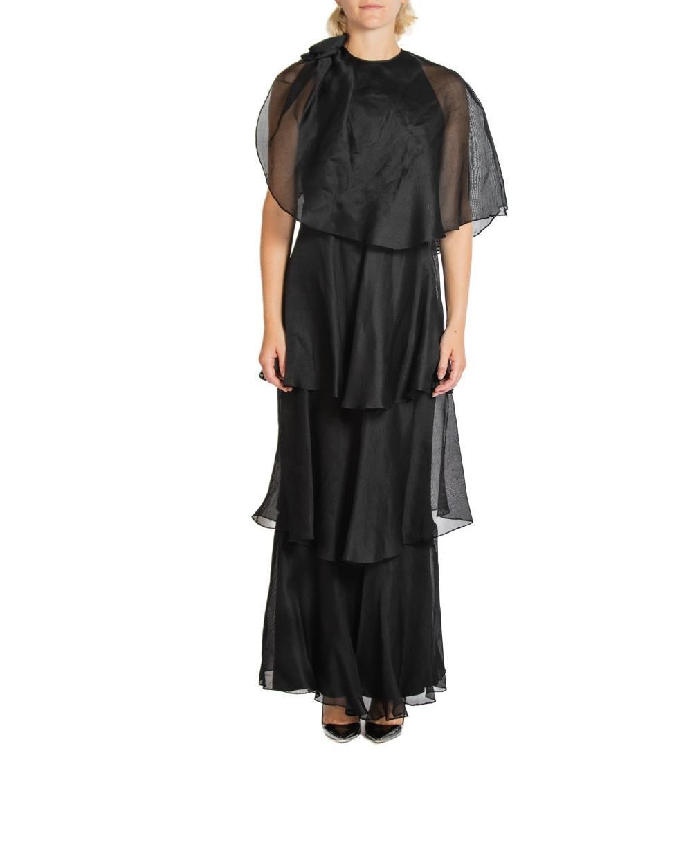 1970S Richilene Black Silk Gazar Gown In Excellent Condition For Sale In New York, NY