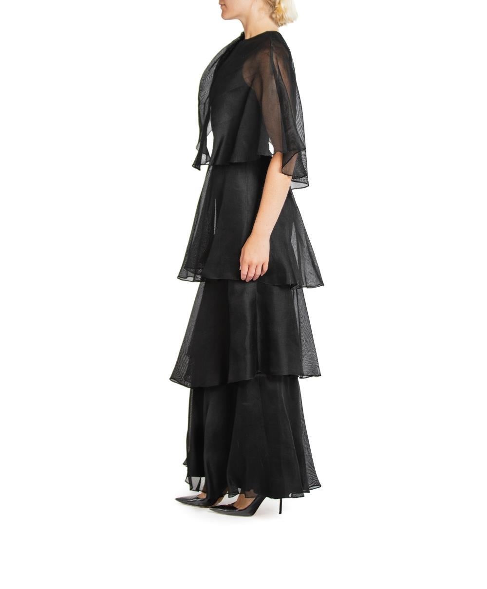 Women's 1970S Richilene Black Silk Gazar Gown For Sale