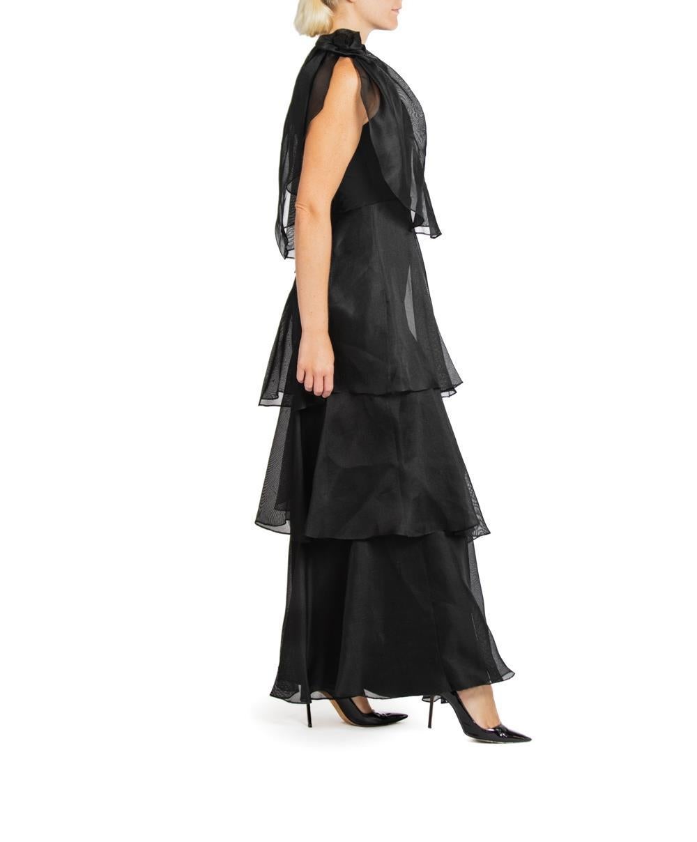 1970S Richilene Black Silk Gazar Gown For Sale 1
