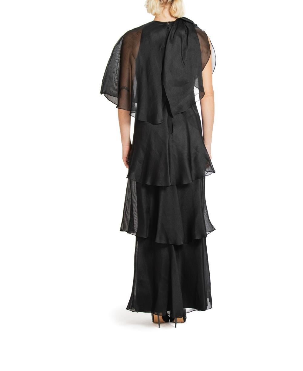 1970S Richilene Black Silk Gazar Gown For Sale 2
