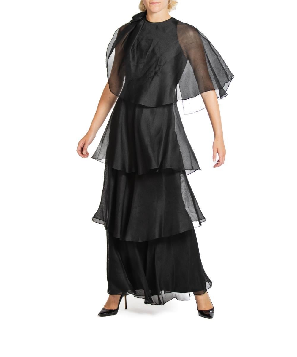 1970S Richilene Black Silk Gazar Gown For Sale 3