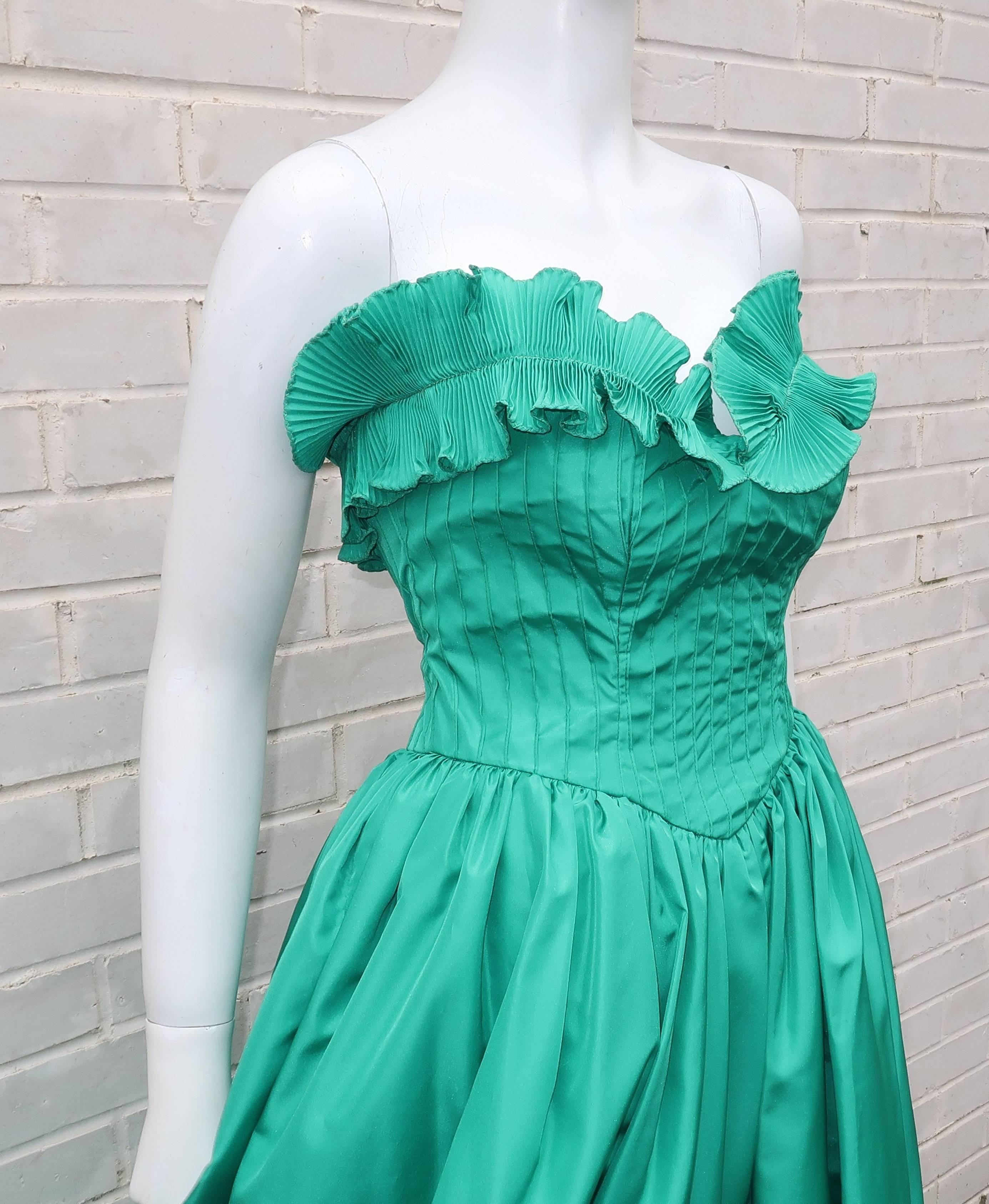 green taffeta strapless dress