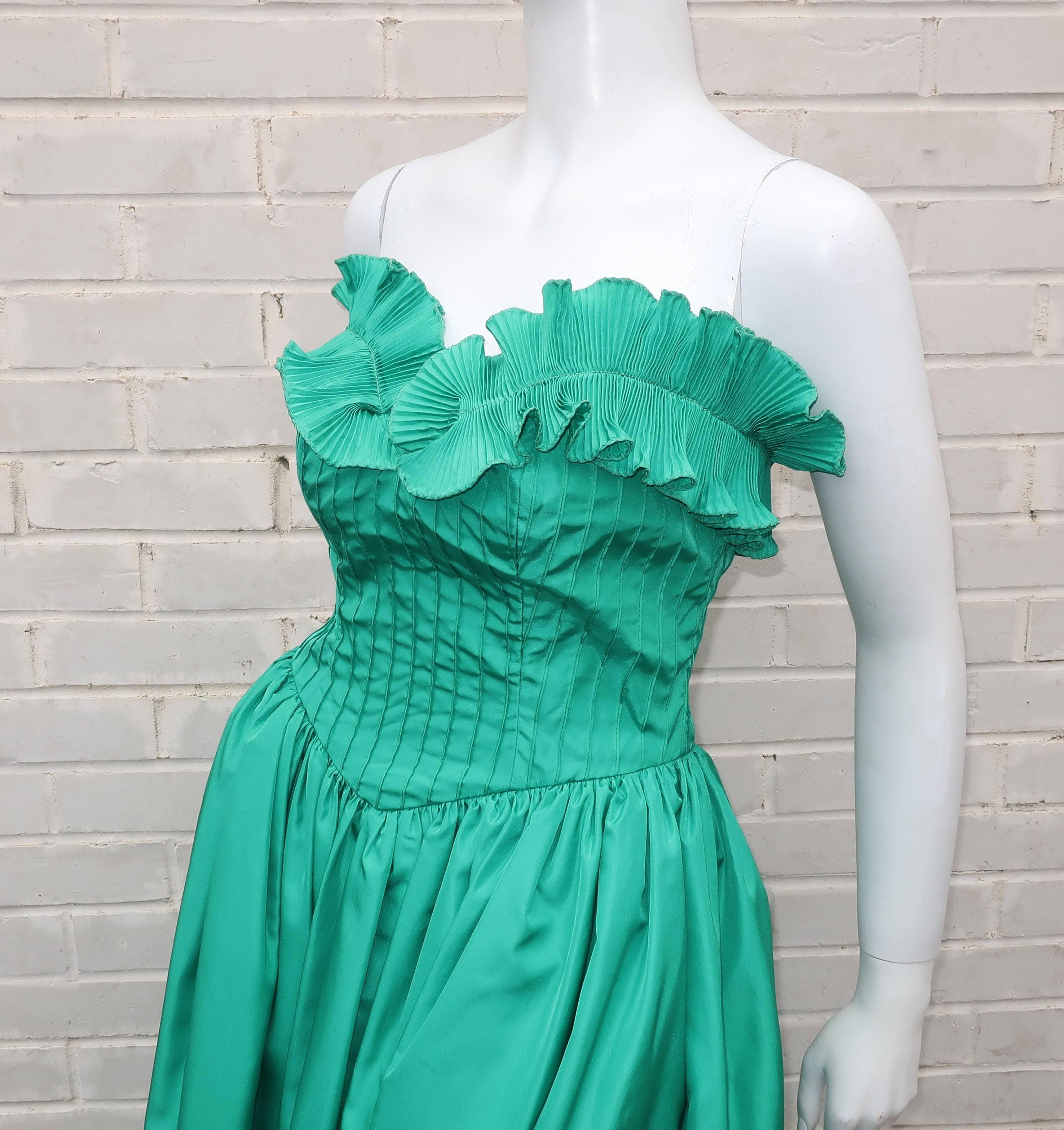 Richilene Green Taffeta Strapless Evening Dress, 1970’s 1